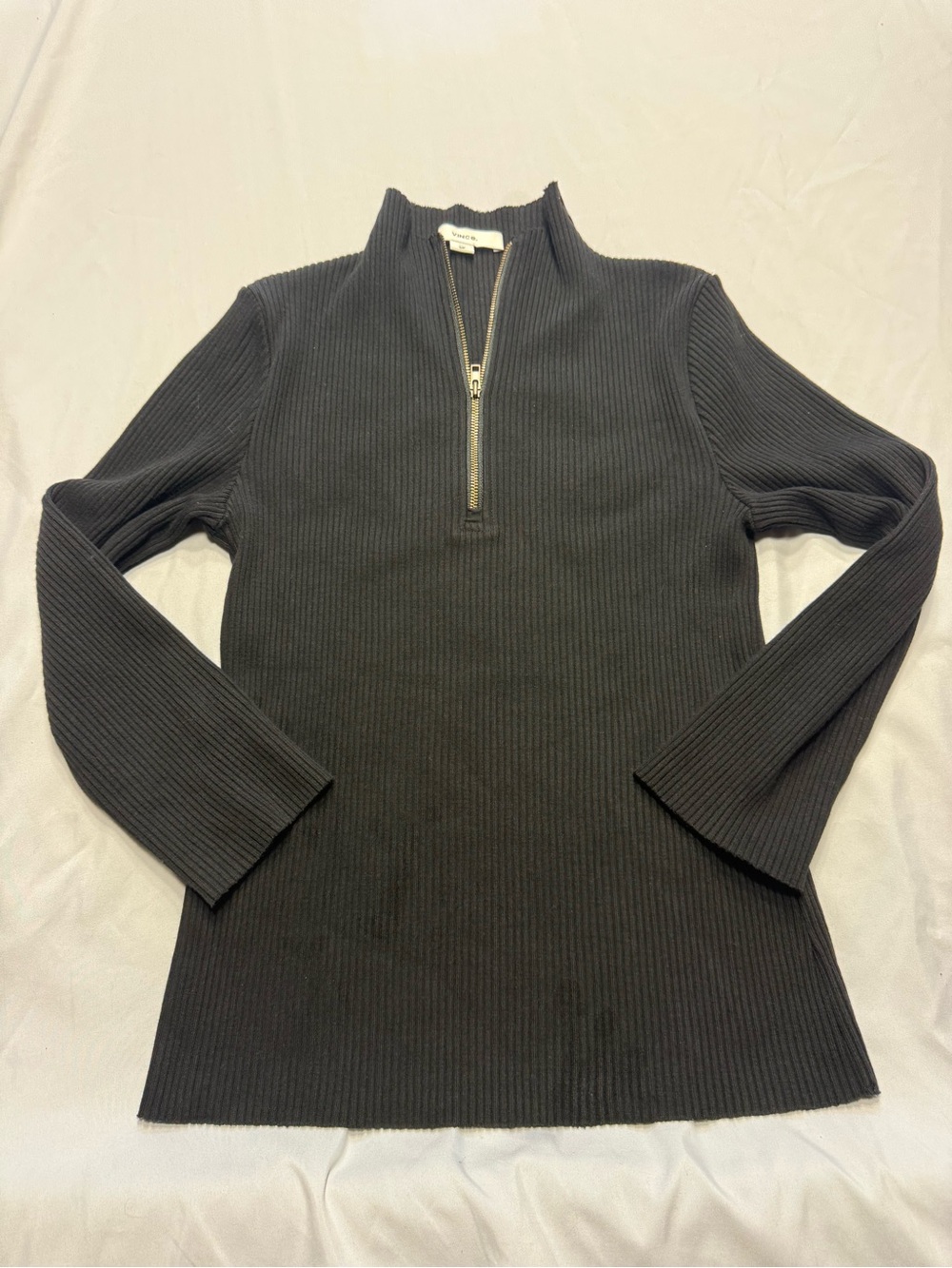 Vince Black Ribbed Half-Zip Turtleneck Sweater